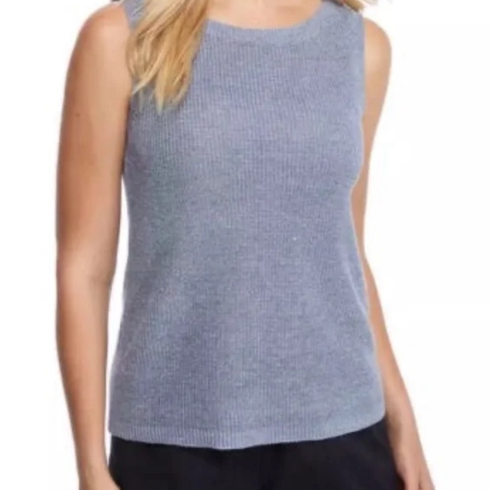 EILEEN FISHEE ORGANIC LINEN BOAT NECK LARKSPUR RIBBED TANK TOP STEEL BLUE STAPLE